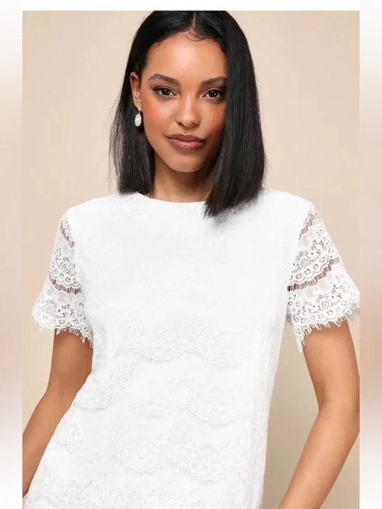 Lulus Take Me To Brunch Ivory Lace Shift Dress size Small - Picture 4 of 7